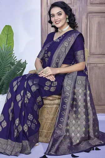 Blue woven design zari banarasi saree