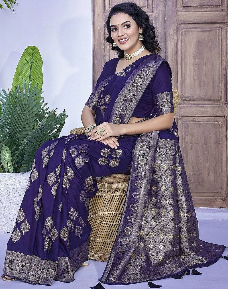 Blue woven design zari banarasi saree