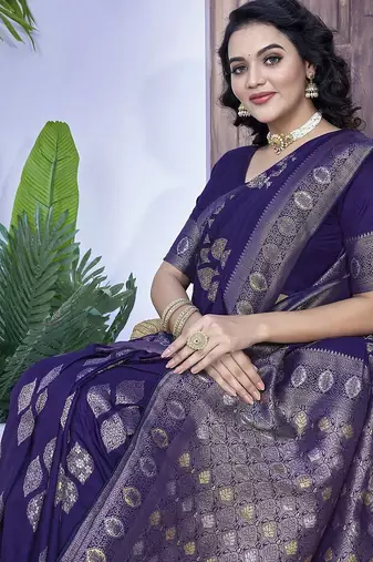 Blue woven design zari banarasi saree