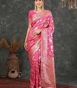 Pink women printed jacquard saree
