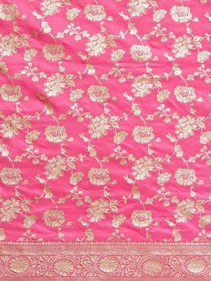 Pink women printed jacquard saree 5