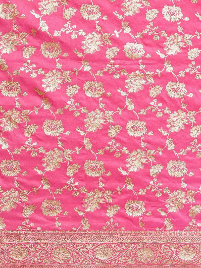 Pink women printed jacquard saree