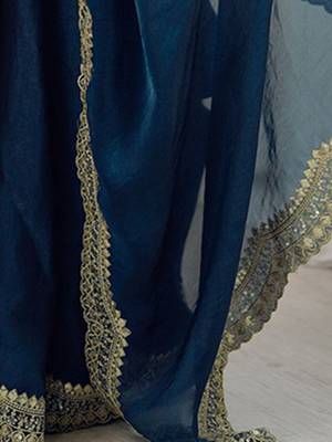 Blue sequins embroidery saree with blouse piece 5