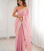 Pink sequins embroidery saree with blouse piece