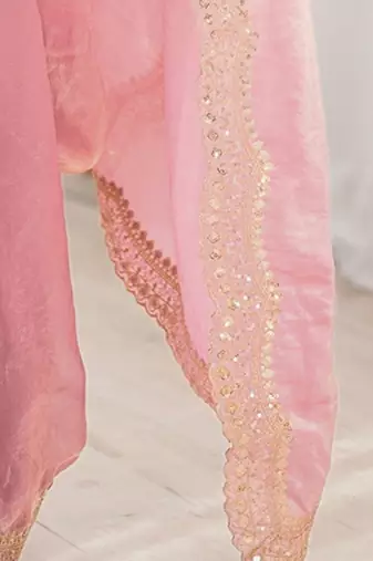Pink sequins embroidery saree with blouse piece