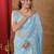 Blue embellished embroidered net heavy work saree