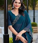 Blue womens  georgette embellished saree with unstiched blouse piece