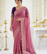 Pink ethnic motifs embroidered georgette saree with designer blouse
