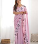 Pink embroidered silk blend saree