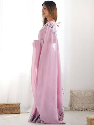 Pink embroidered silk blend saree 2
