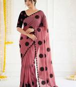 Pink floral poly georgette saree
