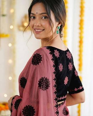 Pink floral poly georgette saree 3