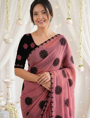 Pink floral poly georgette saree 5