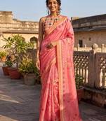 Pink floral printed ready to wear saree with blouse