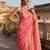 Pink floral printed ready to wear saree with blouse