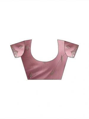 Pink ethnic motifs embroidered organza fusion saree 4