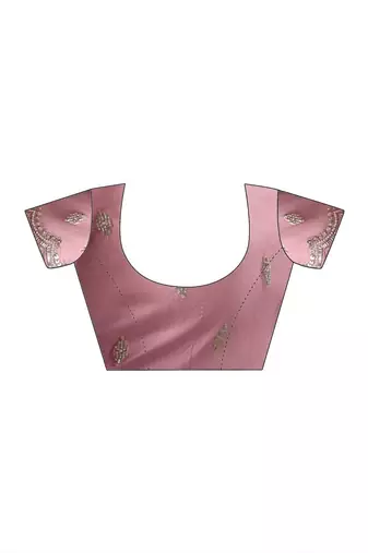 Pink ethnic motifs embroidered organza fusion saree