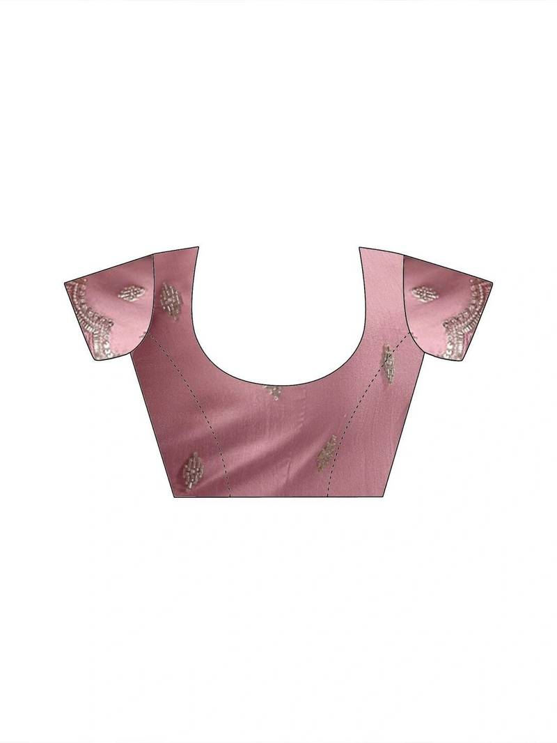Pink ethnic motifs embroidered organza fusion saree