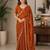 Rust woven design embroidered art silk saree