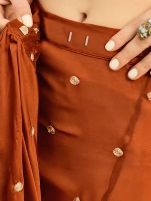 Rust woven design embroidered art silk saree 4