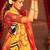 Red ethnic motifs zari  linen fusion saree