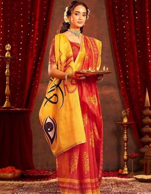 Red ethnic motifs zari  linen fusion saree 4