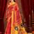 Red ethnic motifs zari  linen fusion saree
