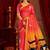 Red ethnic motifs printed zari  linen fusion saree