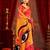 Red ethnic motifs printed zari  linen fusion saree