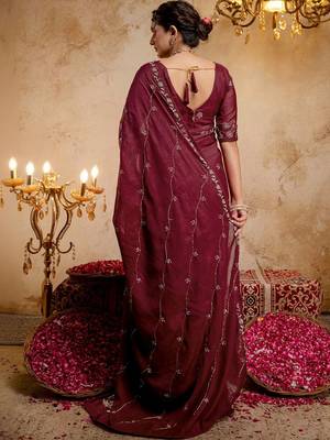 Maroon floral embroidered poly georgette saree 2