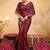 Maroon floral embroidered poly georgette saree