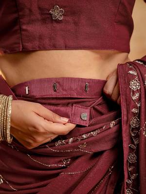 Maroon floral embroidered poly georgette saree 4