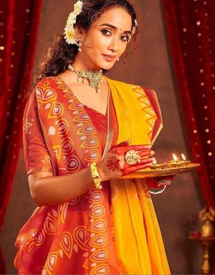Yellow ethnic motifs zari  linen fusion saree 2