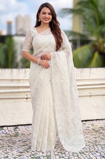 Women's turkish embroidery organza designer saree with blouse