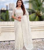 Women's turkish embroidery organza designer saree with blouse