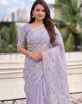Women's turkish embroidery organza designer saree with blouse 2