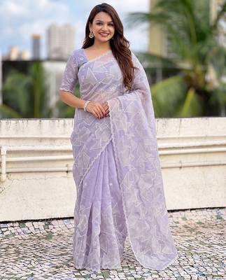 Women's turkish embroidery organza designer saree with blouse 1