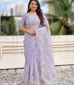 Women's turkish embroidery organza designer saree with blouse