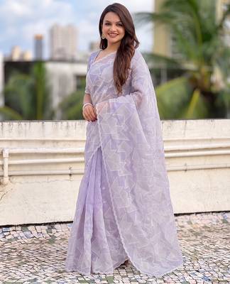 Women's turkish embroidery organza designer saree with blouse 3