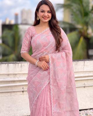 Women's turkish embroidery organza designer saree with blouse 2
