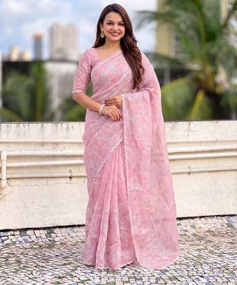 Women's turkish embroidery organza designer saree with blouse 1