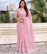 Women's turkish embroidery organza designer saree with blouse