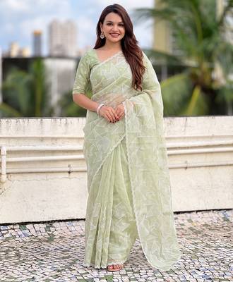 Women's turkish embroidery organza designer saree with blouse 1
