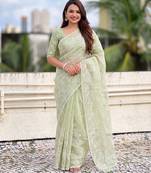 Women's turkish embroidery organza designer saree with blouse