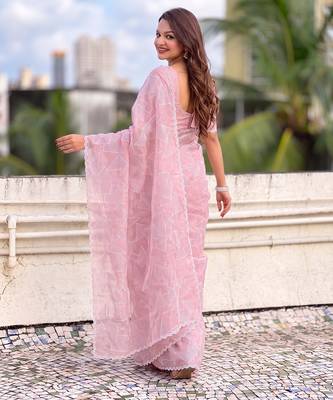 Women's turkish embroidery organza designer saree with blouse 3