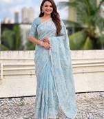 Women's turkish embroidery organza designer saree with blouse