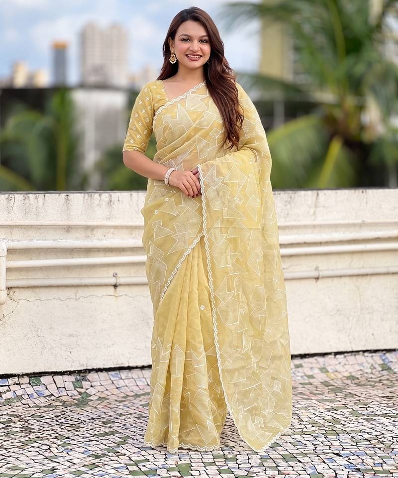 Women's turkish embroidery organza designer saree with blouse
