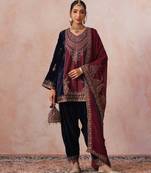 Maroon velvet embroidered suit set