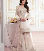 Ivory french crepe embroidered palazzo suit set