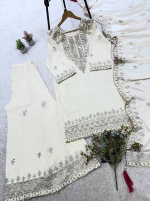 Ivory french crepe embroidered palazzo suit set 2